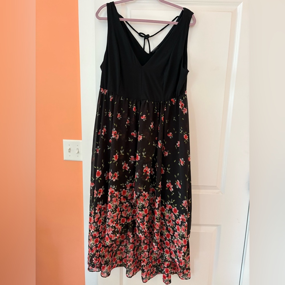 Torrid Black and Red Floral High Low Dress